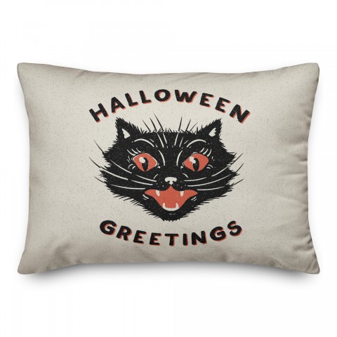 Retro Black Cat Halloween Greetings 14x20 Spun Poly Pillow