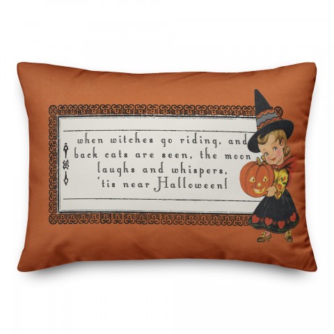 Vintage Witch Tis Near Halloween 14x20 Spun Poly Pillow