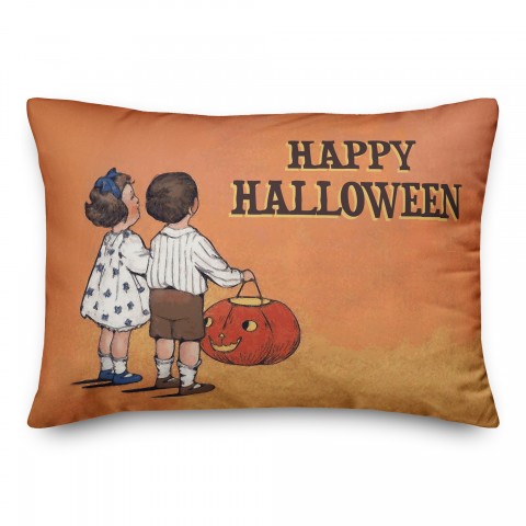 Vintage Halloween Trick or Treating Kids 14x20 Spun Poly Pillow