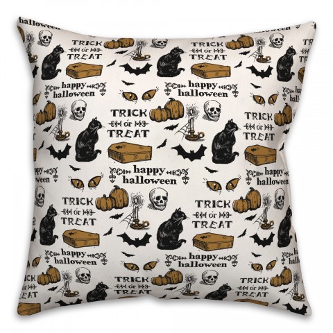 Amber and Black Vintage Halloween Pattern 18x18 Spun Poly Pillow