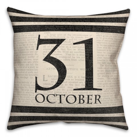 Halloween Date Newspaper Distressed 18x18 Spun Poly Pillow