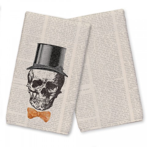 Skull Tophat Newspaper Bowtie Textiles Collection