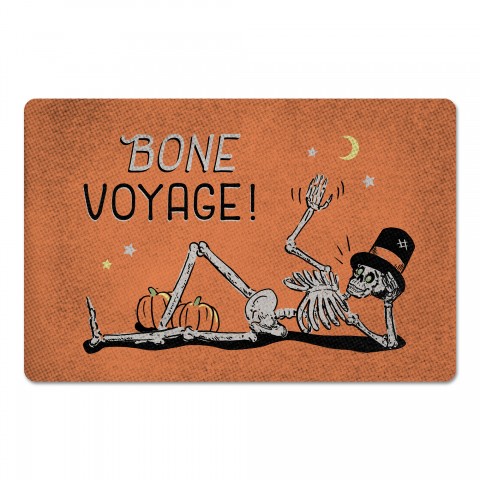 Bone Voyage Retro Skeleton on Orange 27x18 Floor Mat