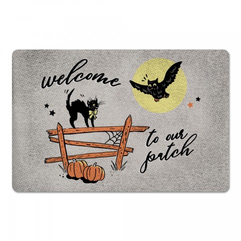 Retro Black Cat and Owl Welcome to Our Patch 27x18 Floor Mat