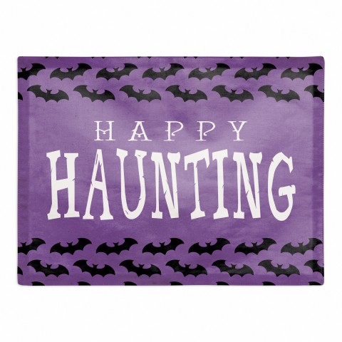 Happy Haunting Bat Black and Purple 18x14 Poly Twill Placemat
