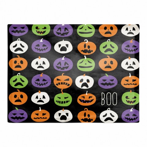 Boo Pumpkin Pattern on Black 18x14 Poly Twill Placemat