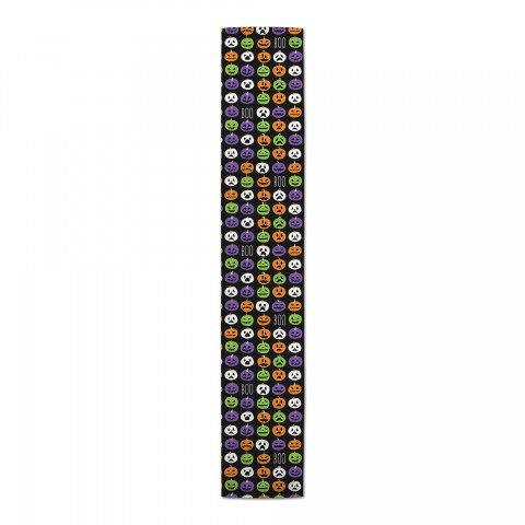 Boo Pumpkin Pattern on Black 16x90 Poly Twill Table Runner