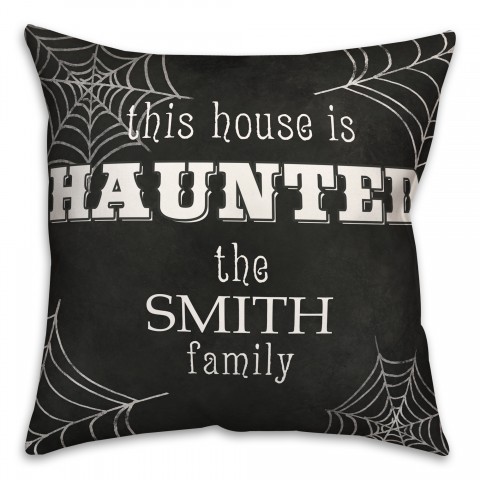 Haunted House Family Name 18x18 Personalized Spun Poly Pillow