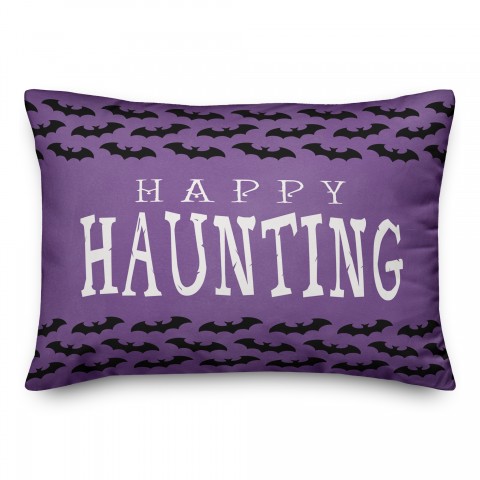 Happy Haunting Bat Black and Purple 14x20 Spun Poly Pillow