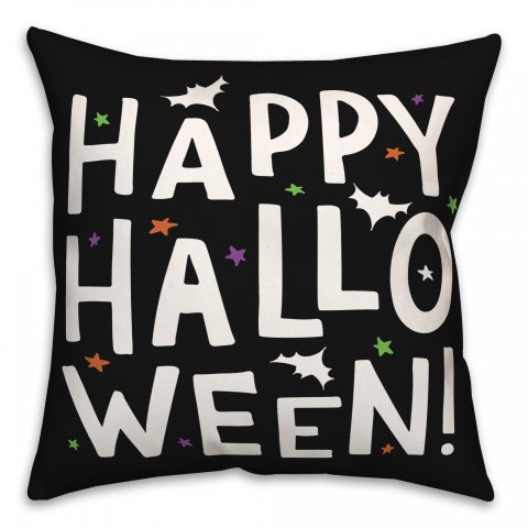 Happy Halloween Stars and Bats 18x18 Spun Poly Pillow