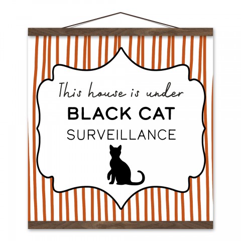 Under Black Cat Survelliance 16x16 Teak Hanging Canvas