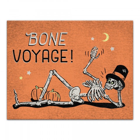 Bone Voyage Retro Skeleton on Orange 11x14 Canvas Wall Art