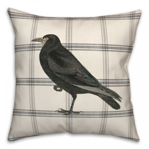 Raven on Plaid 18x18 Spun Poly Pillow