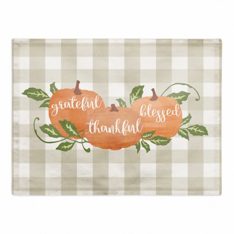 Grateful Thankful Blessed Plaid Pumpkins 18x14 Poly Twill Placemat