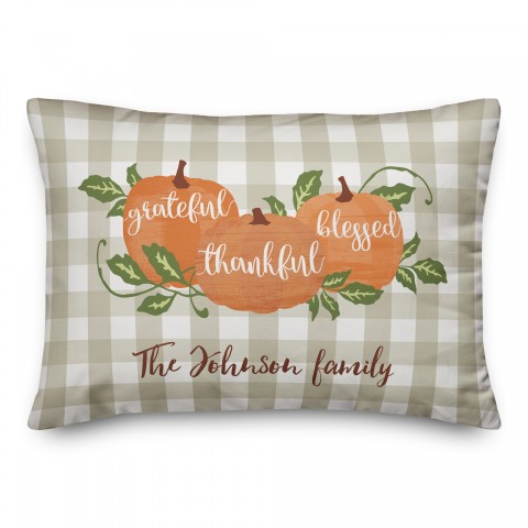 Grateful Thankful Blessed Family Name 14x20 Personalized Spun Poly Pillow