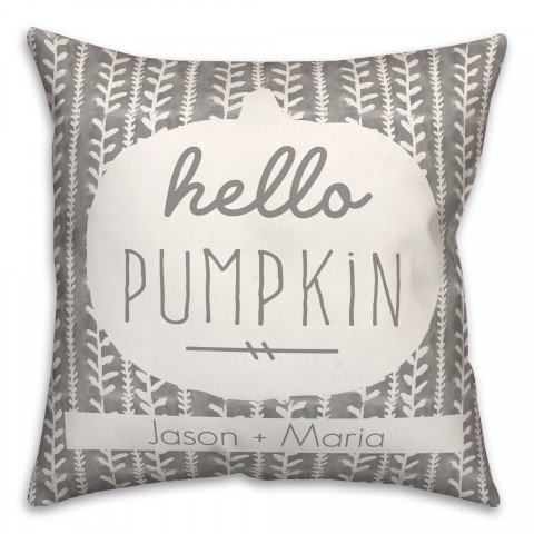 Hello Pumpkin Gray Family Name 18x18 Personalized Spun Poly Pillow