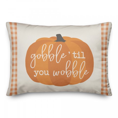 Gobble Wobble Pumpkin Plaid Pattern 14x20 Spun Poly Pillow