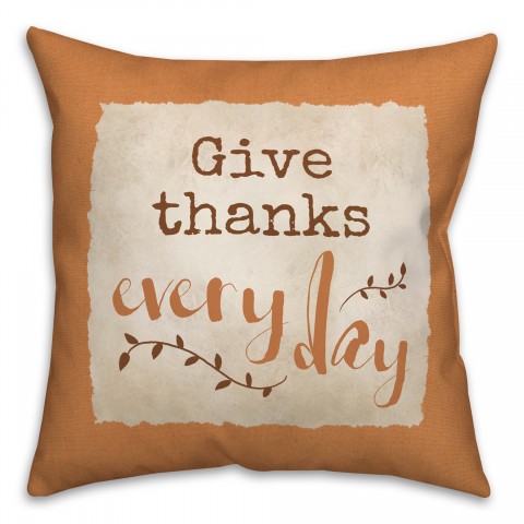 Give Thanks Paper on Orange 18x18 Spun Poly Pillow