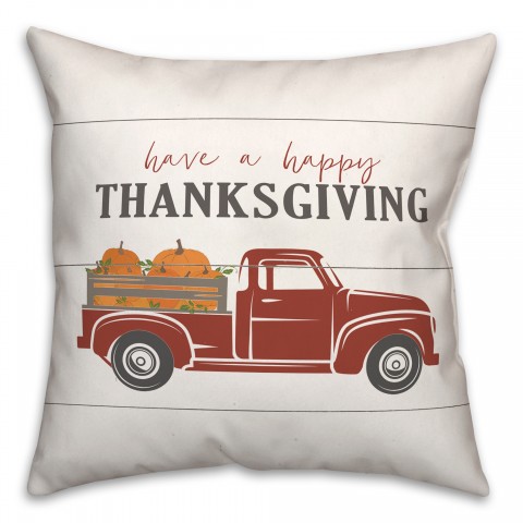 Happy Thanksgiving Pumpkin Truck 18x18 Spun Poly Pillow