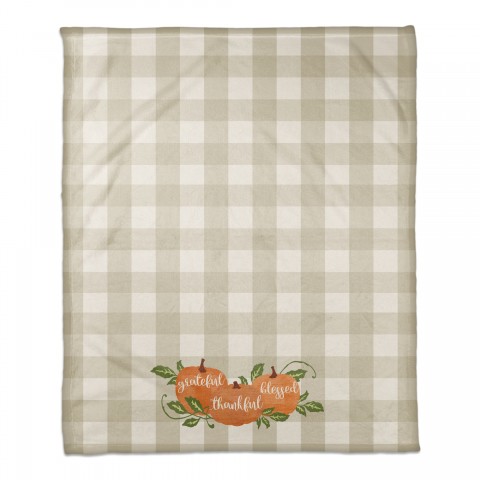 Grateful Thankful Blessed Plaid Pumpkins 50x60 Coral Fleece Blanket