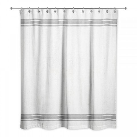 White and Gray Stripes 71x74 Shower Curtain