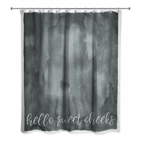 Hello Sweet Cheeks Black Watercolor 71x74 Shower Curtain