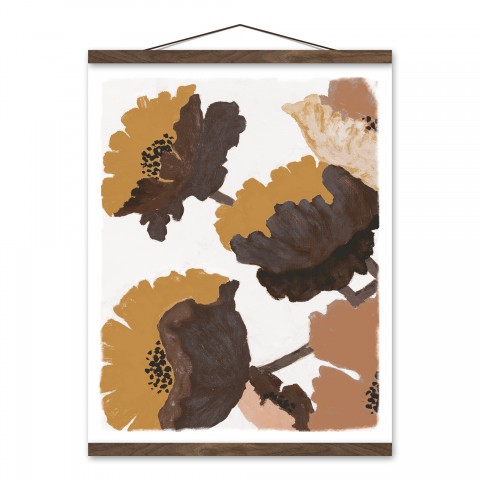 Boho Yellow Blossoms 16x20 Teak Hanging Canvas