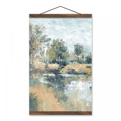 Painterly Abstract Landscape 12x18 Teak Hanging Canvas