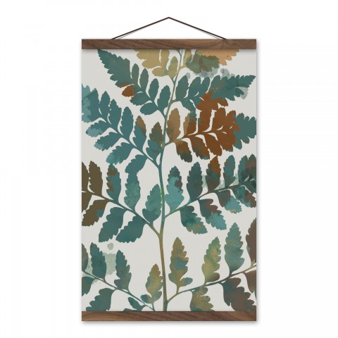 Watercolor Close Up Fern 12x18 Teak Hanging Canvas