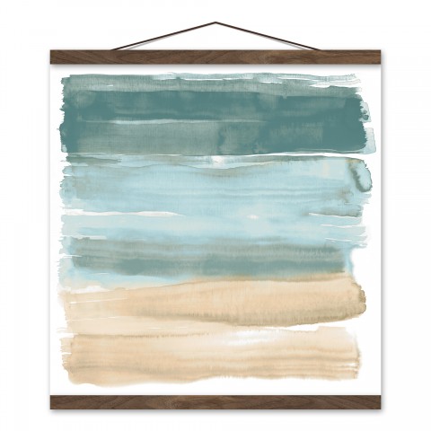 Blue Green Brushstrokes 16x16 Teak Hanging Canvas