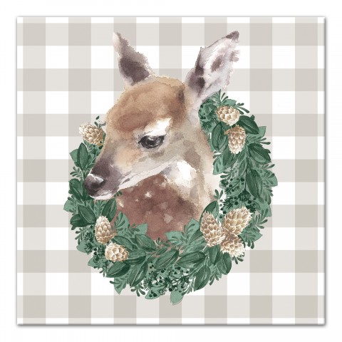 Fawn Wreath Buffalo Check 12x12 Canvas Wall Art