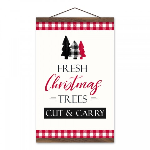 Cut and Carry Christmas Trees 12x18 Teak Hanging Canvas