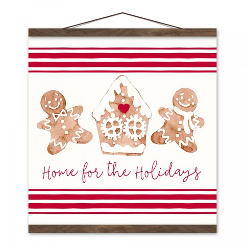 Home for the Holidays 16x16 Teak Hanging Canvas