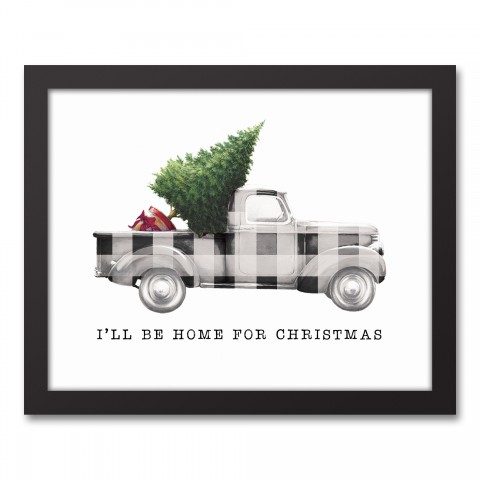 Home for Christmas Truck 11x14 Black Framed Canvas
