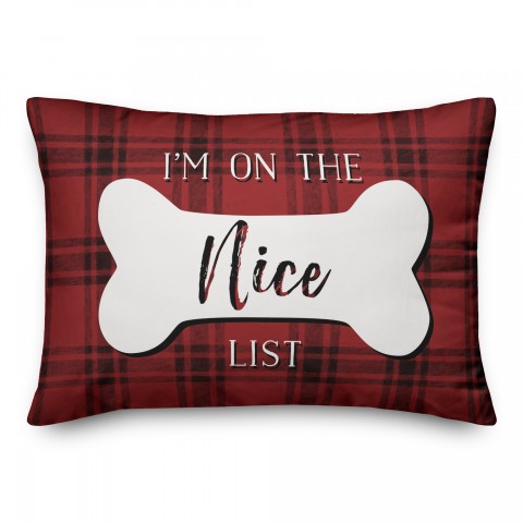 Naughty and Nice Plaid Bone 14x20 Spun Poly Pillow