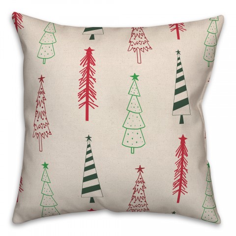 Christmas Tree Doodle Pattern 18x18 Spun Poly Pillow