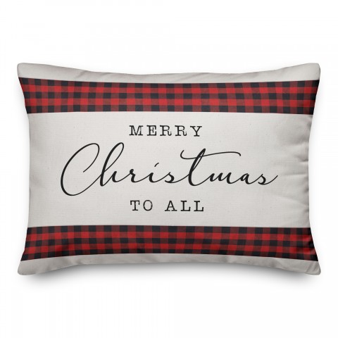 Plaid Merry Christmas Banner 14x20 Spun Poly Pillow