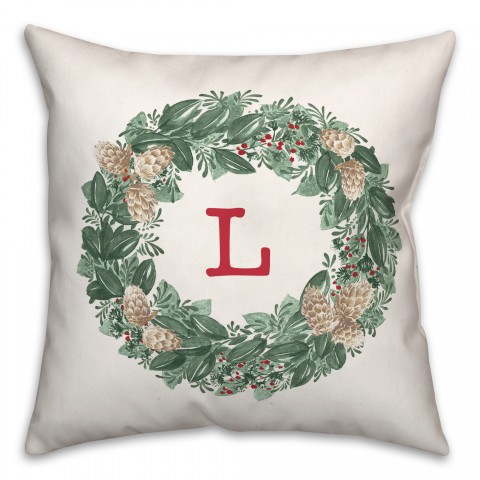 Christmas Wreath Monogram L 18x18 Spun Poly Pillow