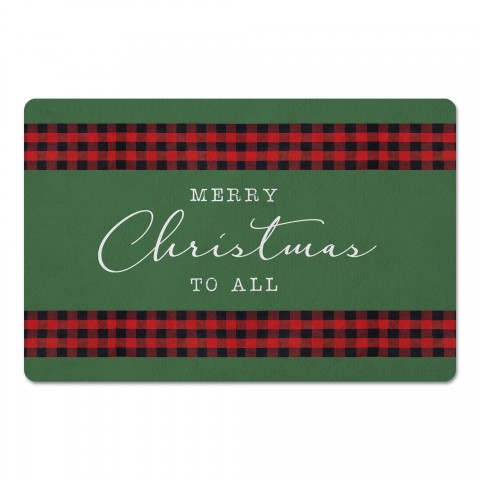 Green Merry Christmas Plaid Banner 27x18 Floor Mat