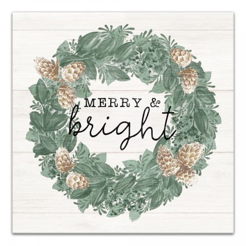 Merry and Bright Wreath 12x12 Canvas Wall Art