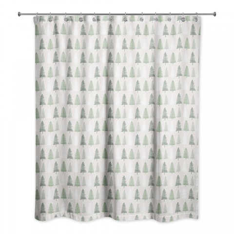 Neutral Green Tree Pattern 71x74 Shower Curtain