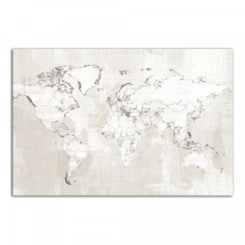 Distressed White Map Drawing 32x48 Canvas Wall Art