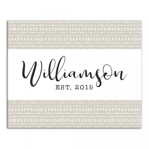 Beige Tribal Pattern Last Name 16x20 Personalized Canvas Wall Art