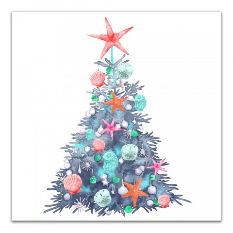 Coastal Christmas Tree 16x16 Canvas Wall Art