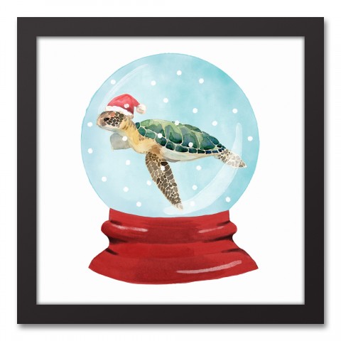 Sea Turtle Snow Globe 12x12 Black Framed Canvas