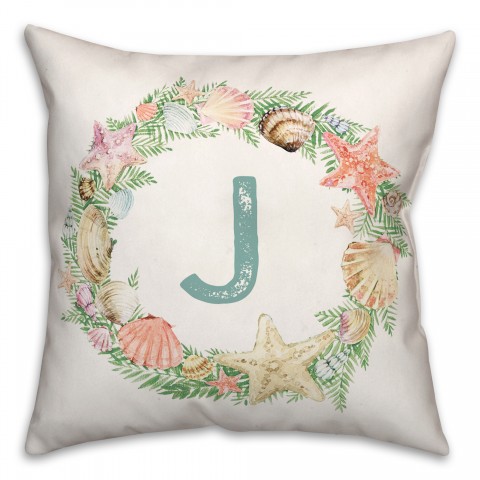 Coastal Christmas Monogram - J 18x18 Spun Poly Pillow