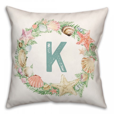 Coastal Christmas Monogram - K 18x18 Spun Poly Pillow