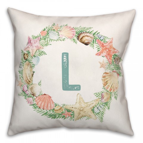 Coastal Christmas Monogram - L 18x18 Spun Poly Pillow