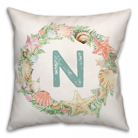 Coastal Christmas Monogram - N 18x18 Spun Poly Pillow