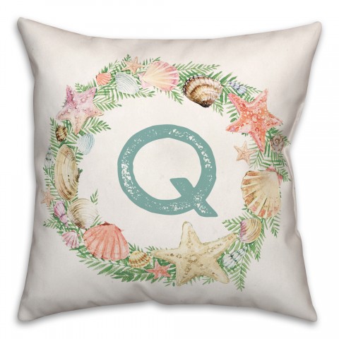 Coastal Christmas Monogram - Q 18x18 Spun Poly Pillow